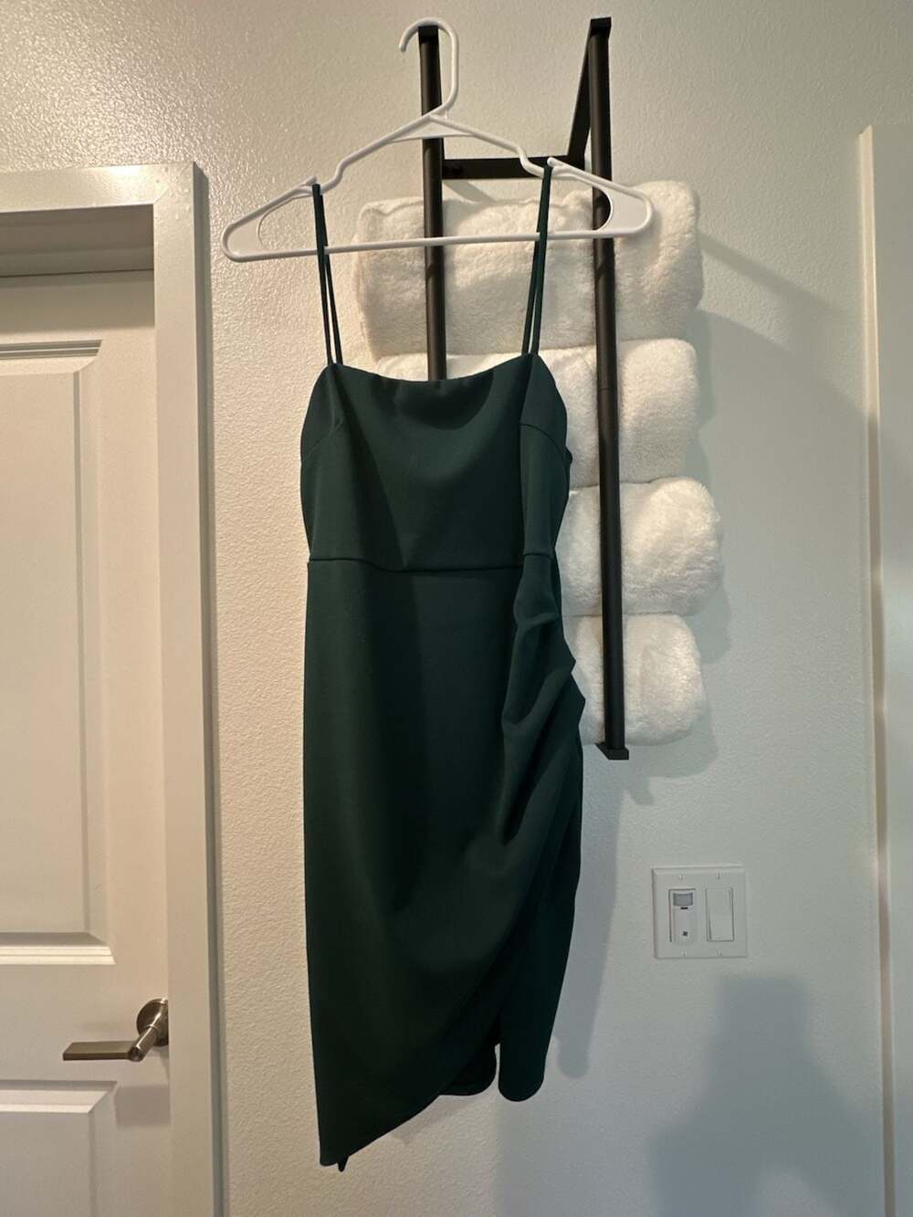 Blue Blush Women's Forest Green Spaghetti Strap Ruched Mini Dress